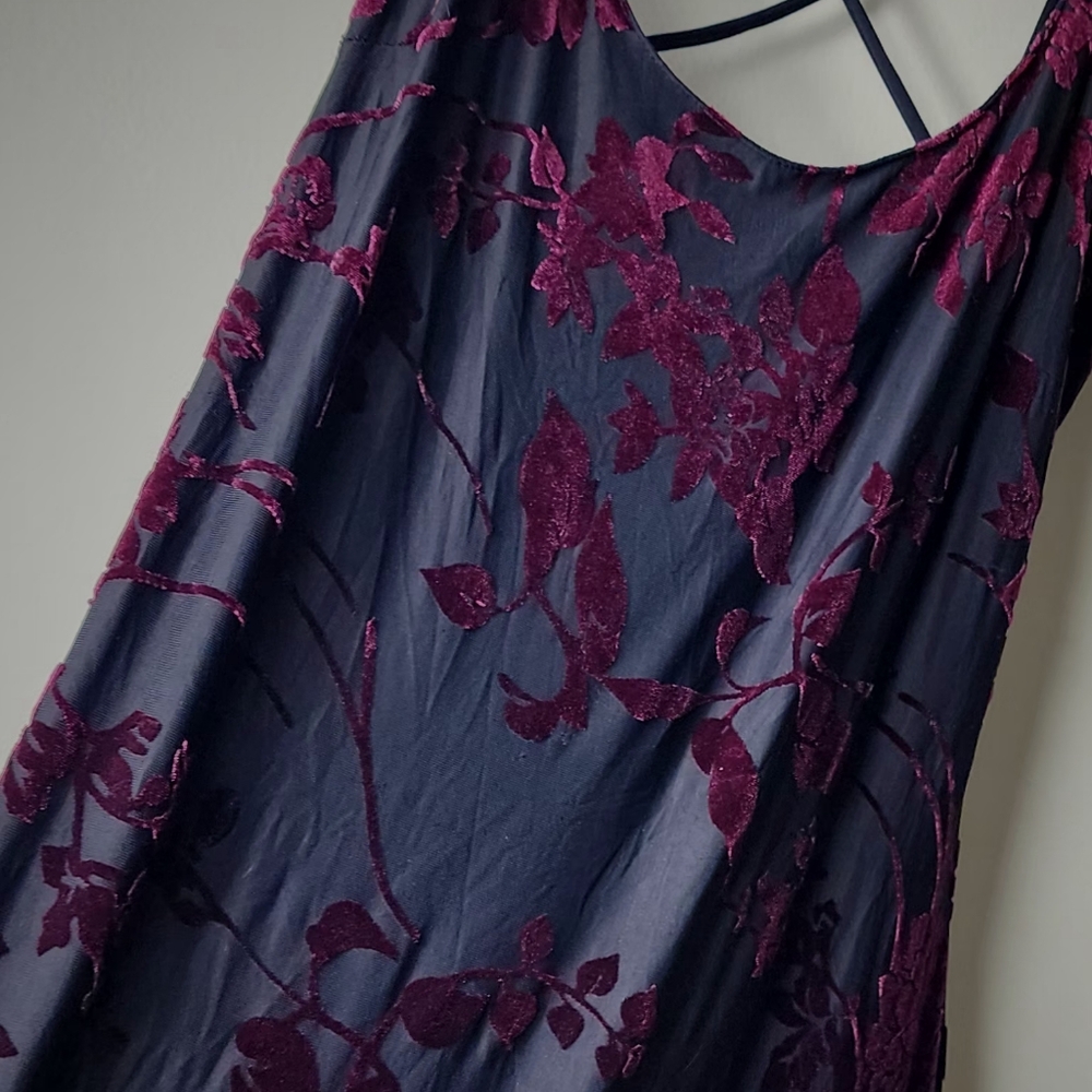 Vtg Sz 8 Formal Dress Floral Maxi Burnout Blk Burgandy Velour Whimsigoth Boho - Picture 9 of 16